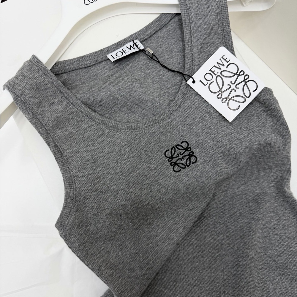 Loewe Embroidered Ribbed Tank Top, Slim Fit Stretch Cotton Sleeveless Top - Picture 2 of 6